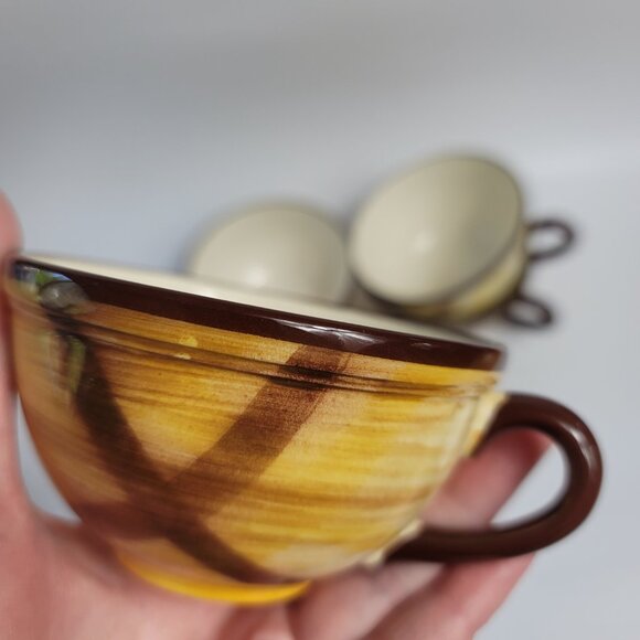 FIVE Metlox Poppytrail Vernon Kilns Organdie Cups Brown Yellow Plaid - Picture 9 of 10